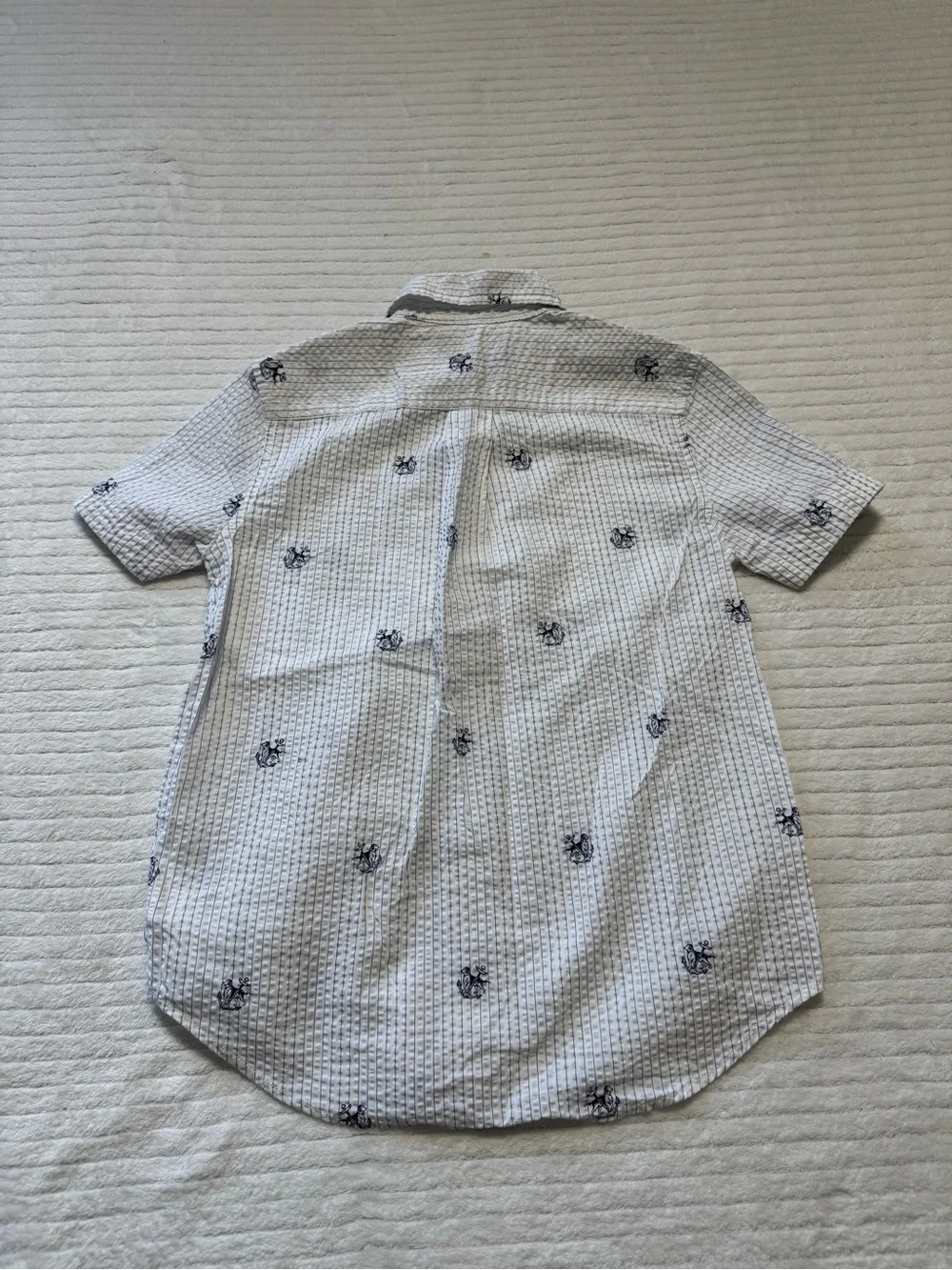 Ralph Lauren White Short-Sleeve Button-Down Shirt with Navy Motifs